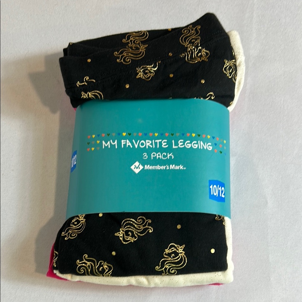 NEW Girls Member's Mark Black and Gold Leggings 3 Pack